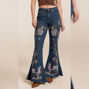 Free People Wrangler X Lainey Wilson Wildflower Bell Bottom Jeans Women's 33